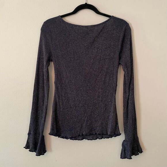 Free People Intimately Navy Blue Metallic Shimmer Long Sleeve V-neck Tie Medium - Picture 7 of 9